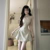 White beautiful short skirt, women's early spring is particularly beautiful, waist pinched and thin, small polka dot suspender dress
