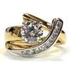 CAOSHI Brilliant Round Cut Cubic Zirconia Rings for Women Two Tone Geometric Design Finger Accessories for Wedding Party Jewelry