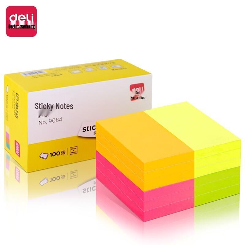 Deli Fluorescent Self-Adhesive Sticky Notes
