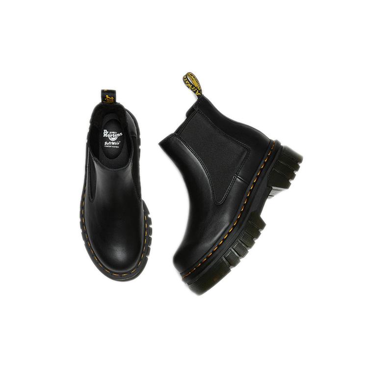 Nye Dr.Martens Audrick Nappa Skinn Plattform Chelsea Støvletter 'Svart' Dame 27148001