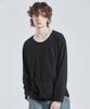 V2 gewaschenes U-Ausschnitt Langarm-T-Shirt (Schwarz)