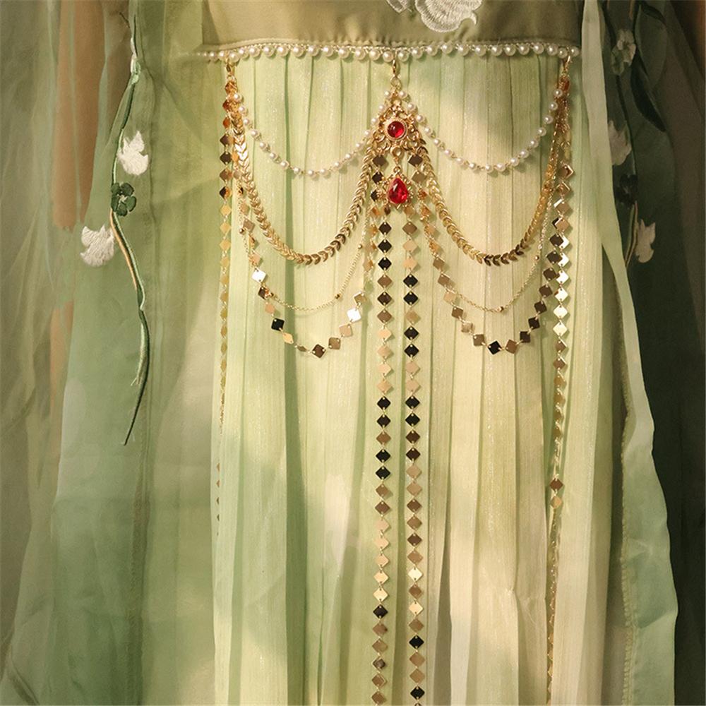 Detachable Hanfu Waist Chain Long Tassel Alloy Press Chain Hanfu Outfit Accessories  for Women