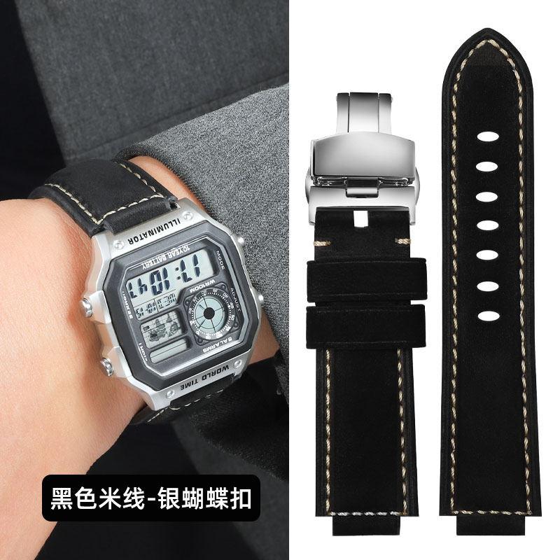 Für Casio kleine quadratische Uhr AE1200/1300/1000 SGW-500H/W218 A159 A158 A168 retro mattiertes Rindslederarmband echtes Lederarmband