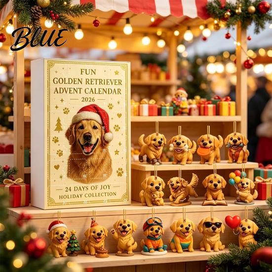 Holiday Countdown Blind Acrylic Ornaments Calendar with Christmas Advent Box 2026 24 Dog 2D Flat