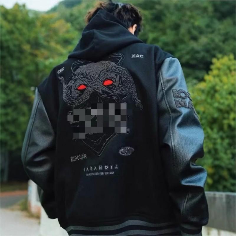 Mens Vintage Baseball Jacket Oversized Casual Hoodless Bomber With Animal Embroidery Wear