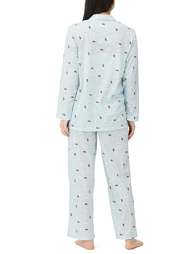 Sanrio Women's Blue Tyrol Chocolate Pajama Set, Long Sleeve Jersey Shirt Pajamas, Hangyodon and Cinnamoroll Designs