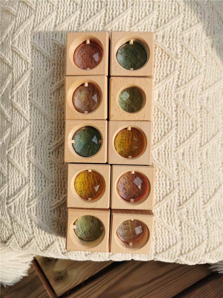 Kids Lucite Cube AcryllicCrylick Stacking Window Blocks Color Street Gems Stone Montessori Toys