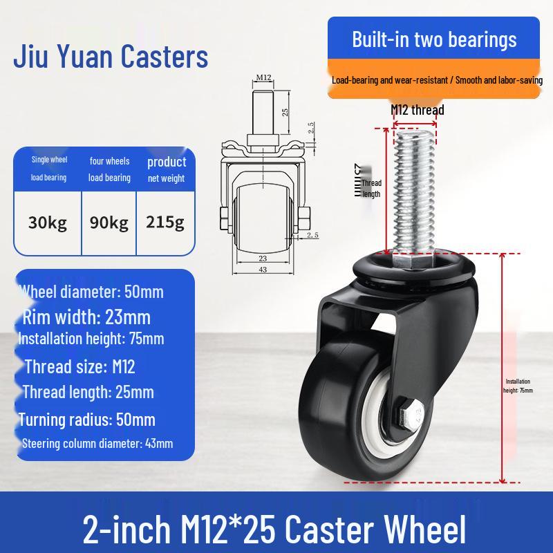 Black Heavy-Duty Swivel Casters with Brakes for Furniture, Cabinets & Industrial Use, Double Bearing Wheels