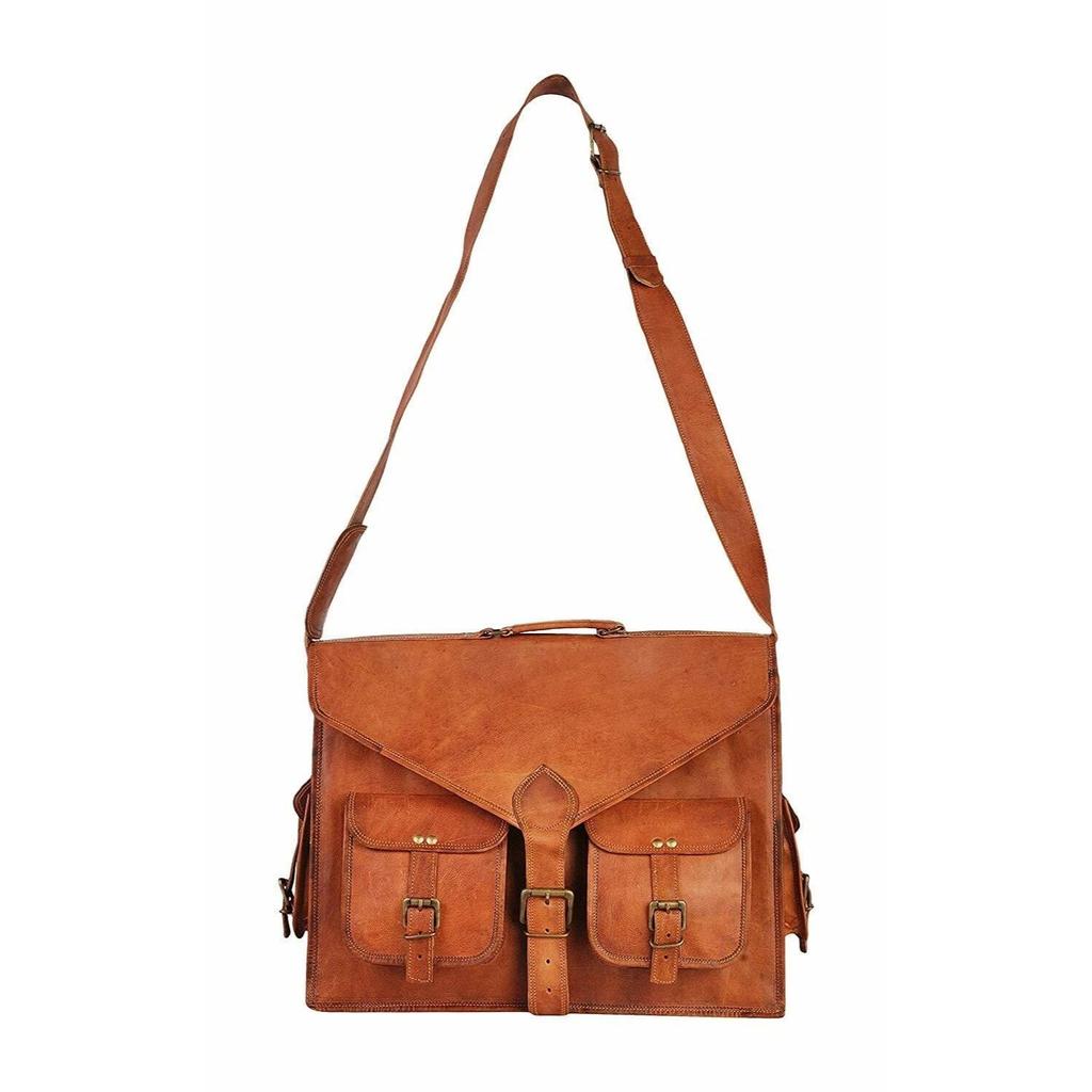 Męska Modna Torba Listonoszka w Stylu Vintage ze Skóry Aktówka na Laptopa Ręcznie Robiona Torba