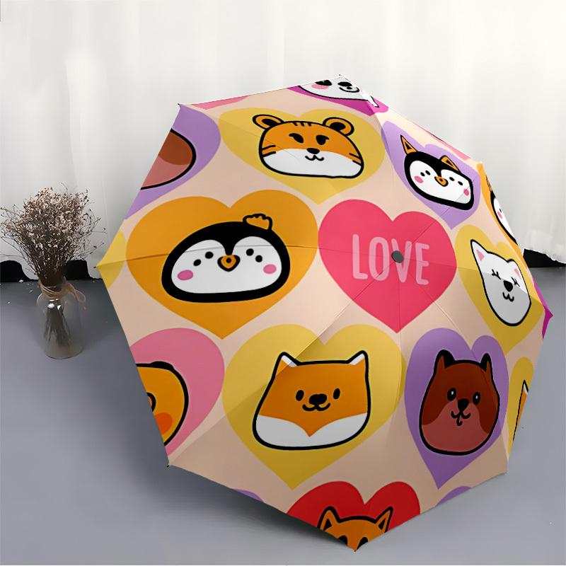 1pc Cute Animal Faces Automatic Umbrella - 8-Rib Foldable Design, Outdoor Adventures, and Family Celebrations yy250829083