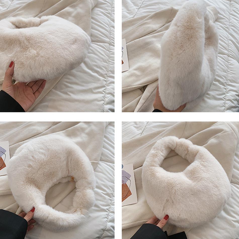 Fur Women'S Small Half Moon Bag Luxury Warm Plush Wrist Bags For Women Fashion Furry Short Handle Clutch Cute Ladies Coin Purses