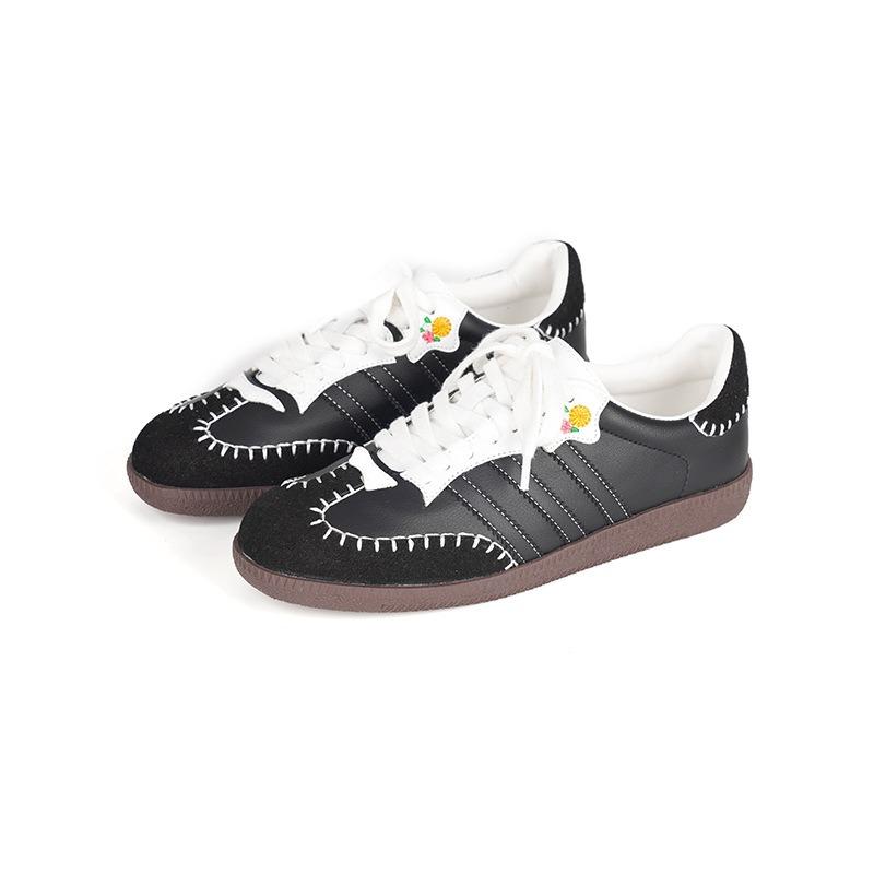 Cowhide retro color matching hand stitching sports casual shoes board shoes women flat bottom lace-up women