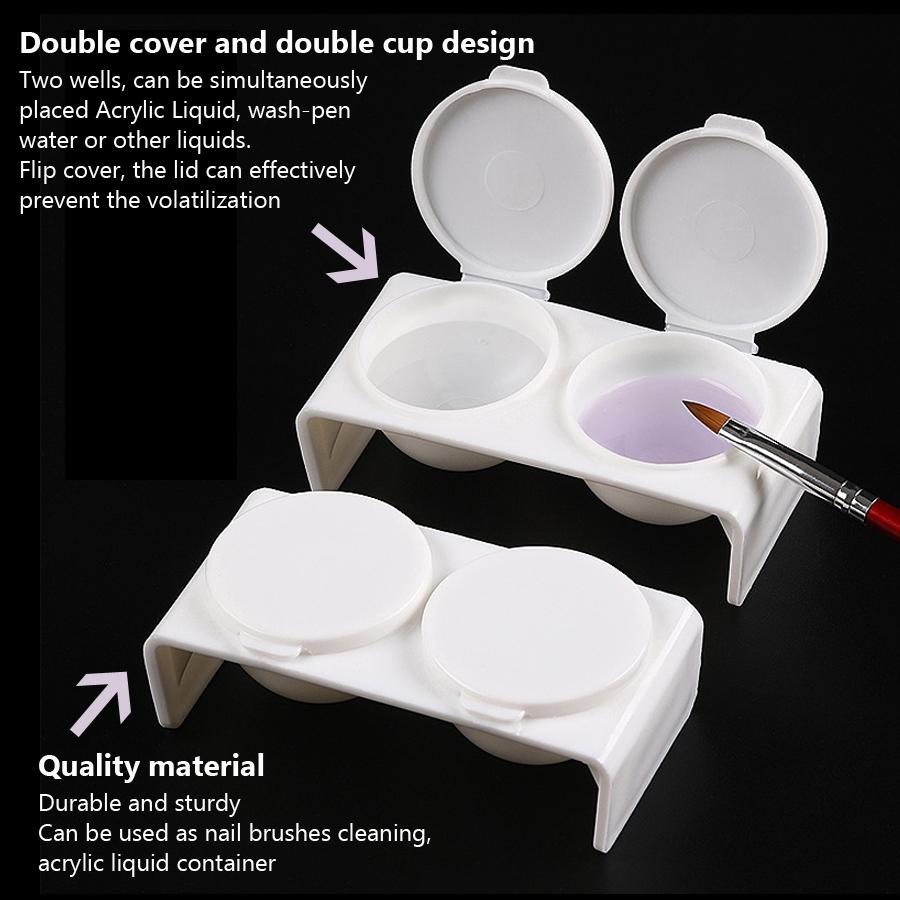 Doppelbecher-Dappenschale mit Deckel für Acryl-Nagelkunst, Acryl-Flüssigpulver-Haltebehälter, Waschbürstenbecher, Maniküre-Werkzeug