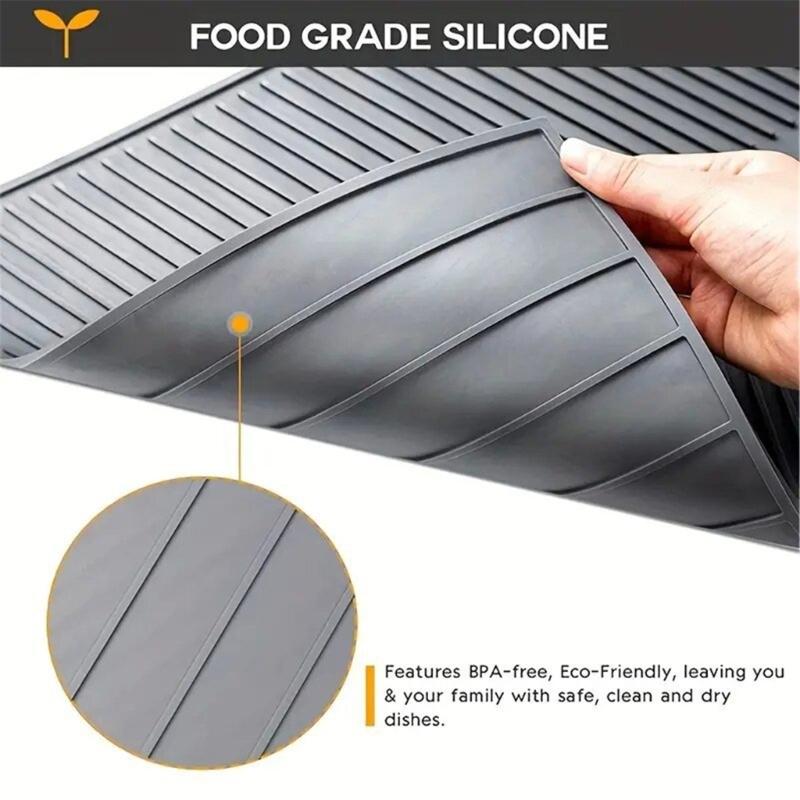Heat Resistant Sink Drain Mat for Kitchen Use Flexible Silicone Dishes Fruits Drainer Foldable Utensils Drying Pad