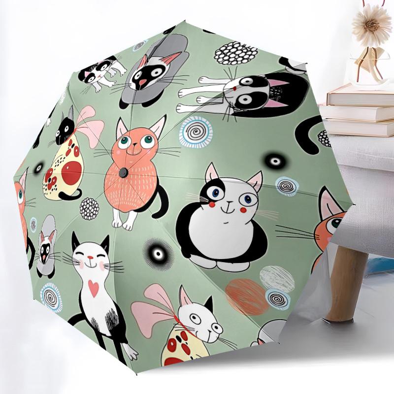 1pc Cat Pattern Automatic Opening and Closing Folding Umbrella with 8 Iron Ribs - Portable, Foldable for Travel yy251124088