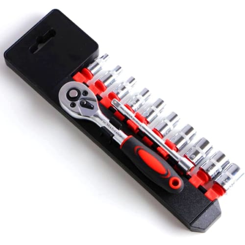 12-Piece Socket Wrench Set with Holder, 6.35mm (1/4") Drive, Ratchet Wrench Set with Hex Sockets, for Vehicle Maintenance and Repair, Automotive and M