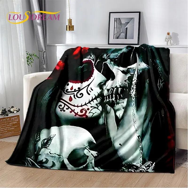 3D Gothic Horror Weiblicher Schädel Totes Mädchen Weiche Plüschdecke, Flanelldecke Überwurfdecke für Wohnzimmer Schlafzimmer Bett Sofa Picknick