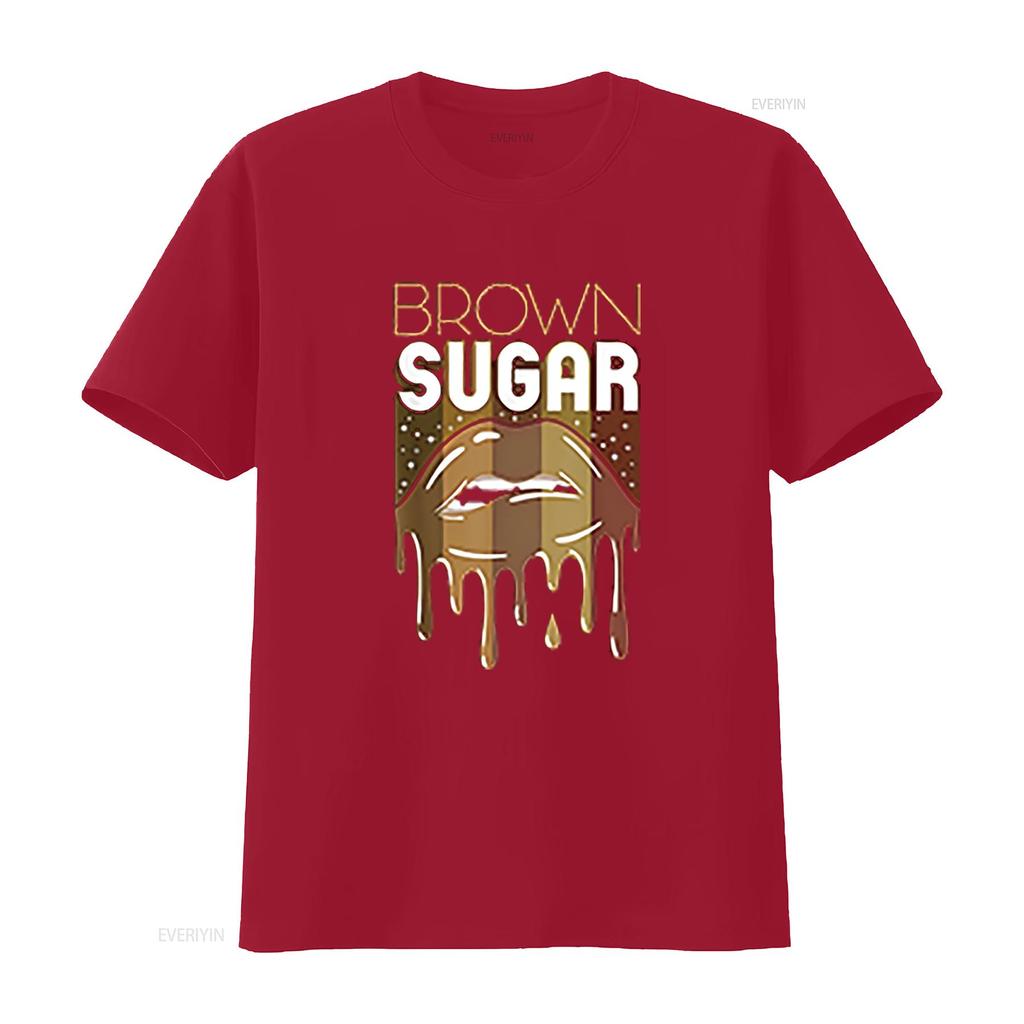 Womens T Shirt Brown Sugar Melanin Black Woman Lips Funny Babe 2XL vintage Washed Casual fashion graphic Versatile homme