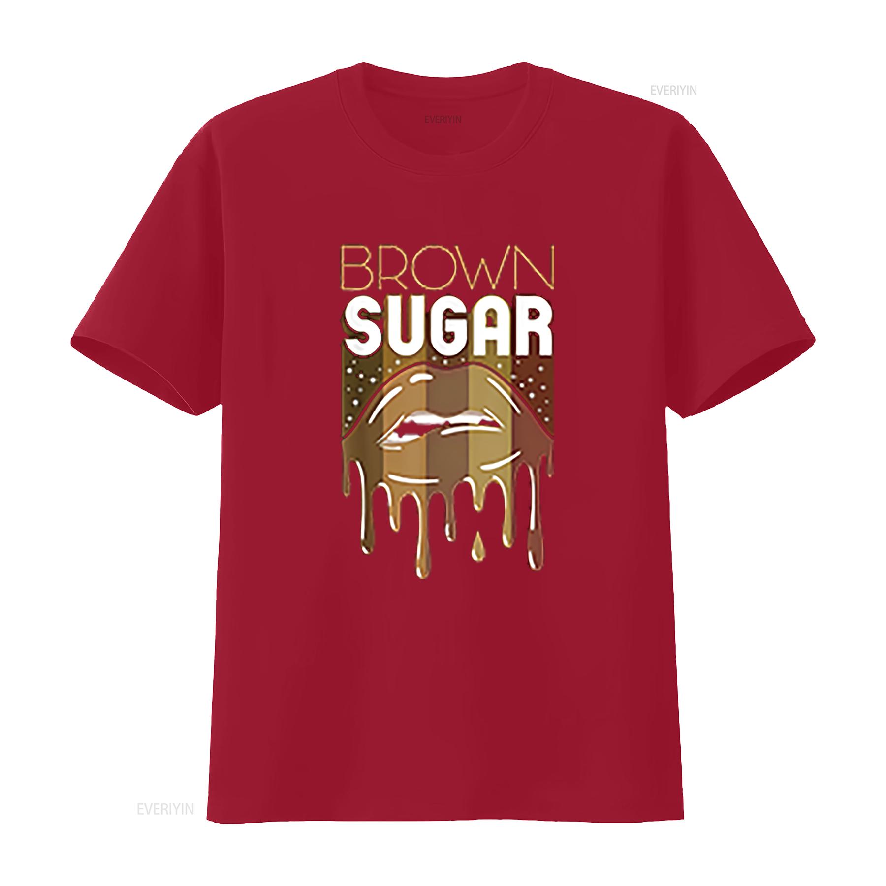 Womens T Shirt Brown Sugar Melanin Black Woman Lips Funny Babe 2XL vintage Washed Casual fashion graphic Versatile homme S