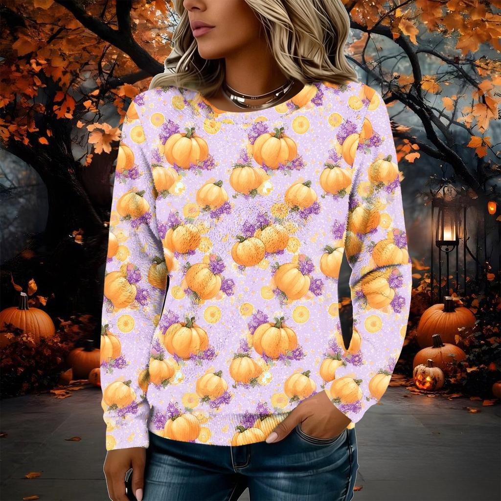 Women's Long Sleeve Flannel Top with Halloween Print for Fall Holiday