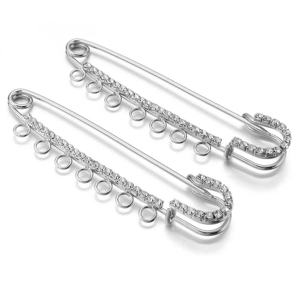 2pcs/lot Alloy Rhinestone Brooches Gold Silver Color Fixed Pins Brooch For Women Dress Safety Pin Brooches DIY Jewelry Making