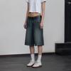 Y2K Vintage Denim Shorts Women High Waist Korean Streetwear Knee Length Jorts Casual Loose Washed Summer Jeans Wide