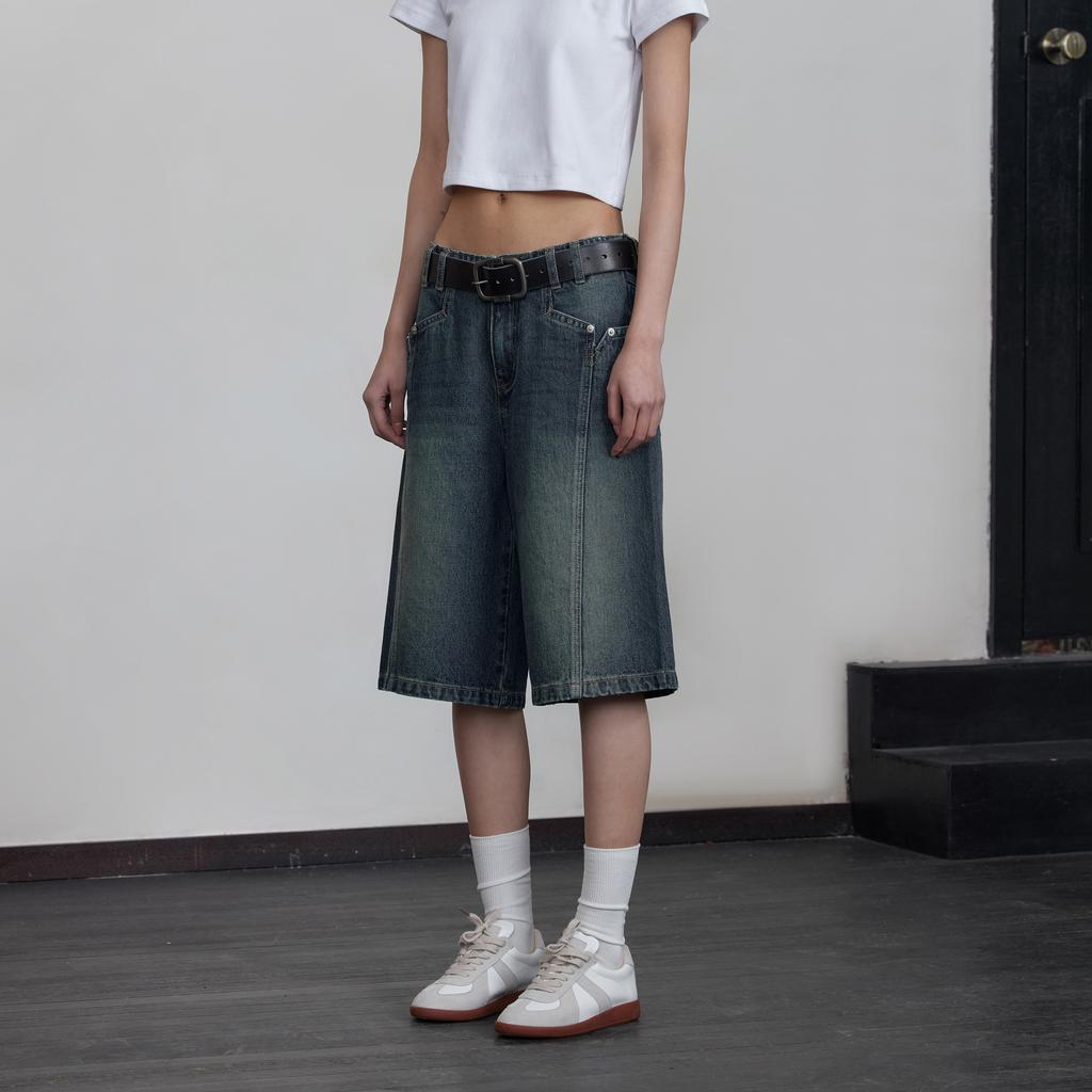 Y2K Vintage Denim Shorts Women High Waist Korean Streetwear Knee Length Jorts Casual Loose Washed Summer Jeans Wide