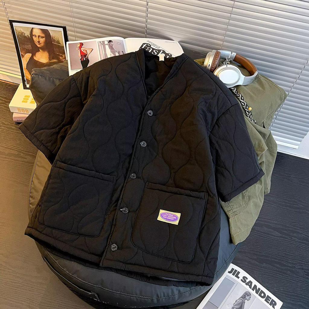 Men's American Style Winter Gourd Pattern Thickened Short Sleeve Cotton Padded Jacket