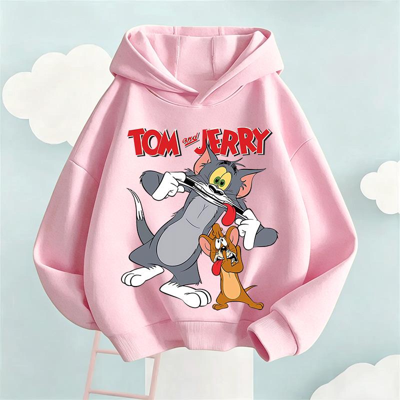2026 New Autumn Boys Girls Hoodies Cartoon Print Children's Tom Jerry  Autumn Winter Long Sleeve Sweatshirt Cute Girls Hoodies