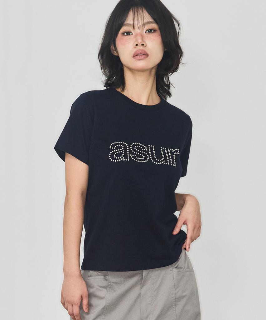Aejeuyua Au Hotfix Loose Crop T-Shirt Navy