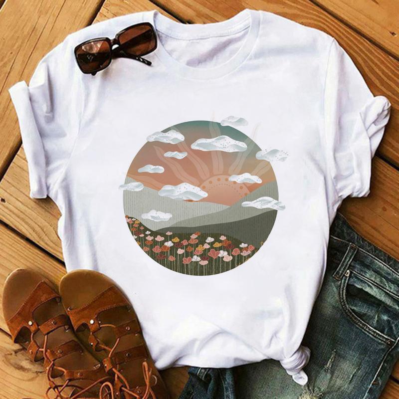 

Women Casual Fashion T-Shirt Letter Sun Moon Print Loose O-Neck Short Sleeve Elastic Stretched Tshirt Summer Tops For Women XXXL білий