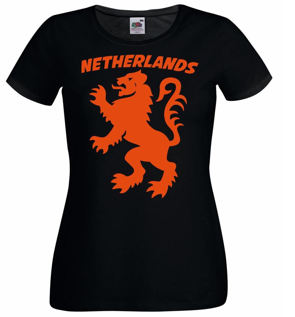 Ladies Black Netherlands Lion Dutch Flag Holland Sports Supporter TShirt