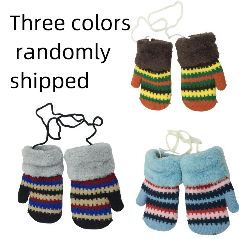 

Вязаные перчатки с полосками для детей от 3 до 9 лет, теплые перчатки для мальчиков и девочек, детские осенне-зимние снежные варежки для детей разноцветный