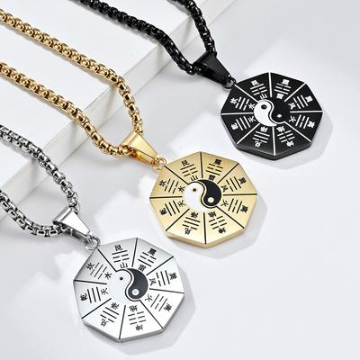 Collana con ciondolo in acciaio al titanio stile etnico vintage Diagramma Bagua Tai Chi