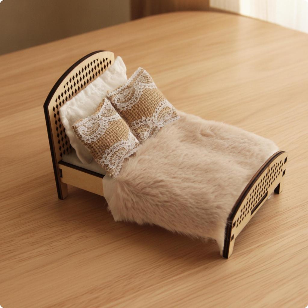 Dollhouse Bed Wooden Miniature Sturdy for Children