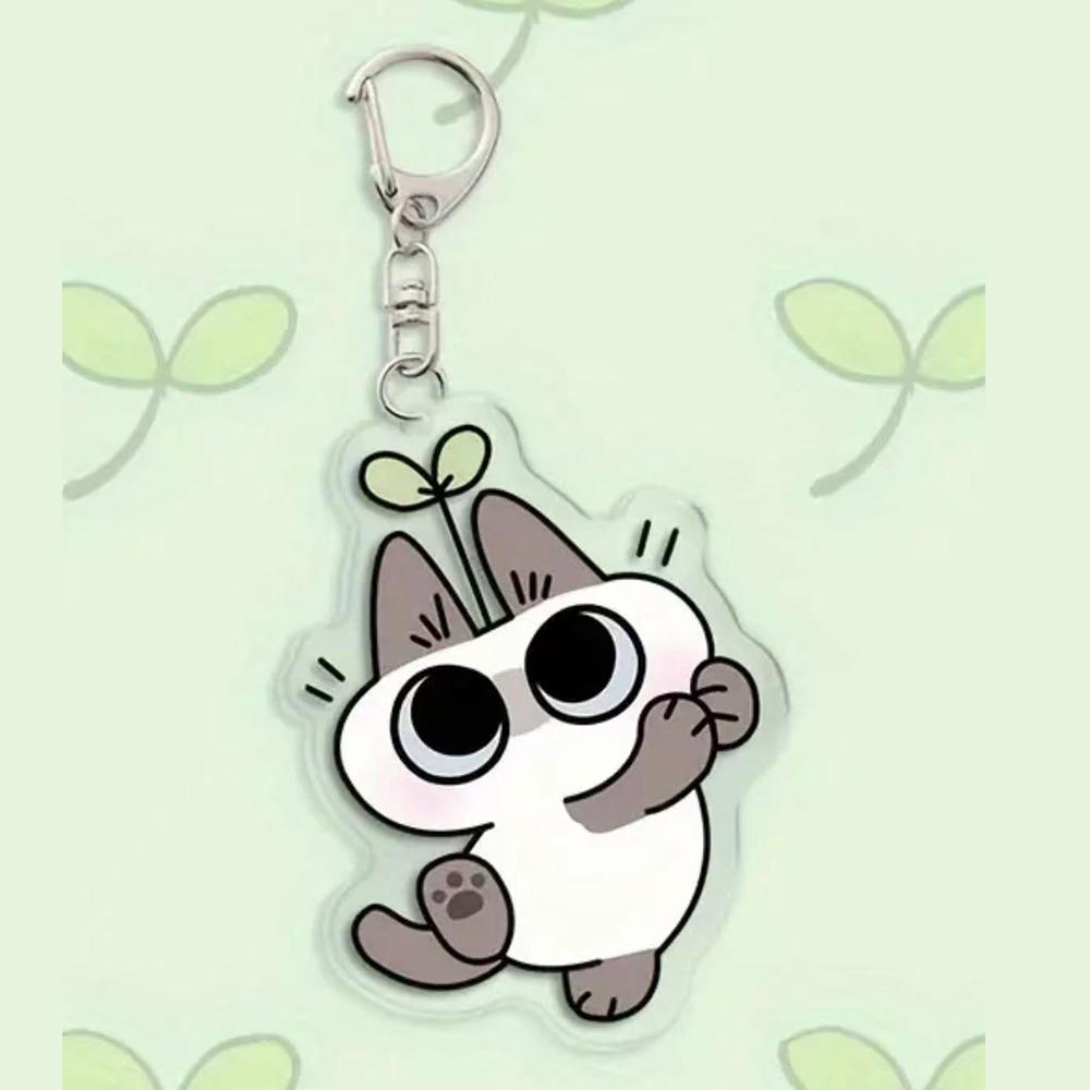 Cartoon Acrylic Keychain Whimsical Siamese Cat Design Animal Shaped Keyring With Lobster Clasp Cute Cat Pendent For Decoration