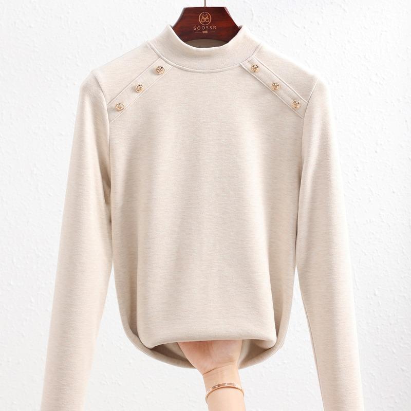 Silk cashmere warm fleece semi-turtleneck bottoming shirt women's heating integrated fleece inner with autumn and winter double-sided fleece warm top