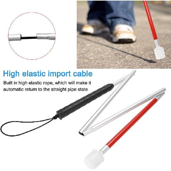 Blind Cane, Folding Reflective Red Cane 43.3in, Non-Slip Aluminum Walking Stick For Blind People, Visually Impaired and Disabled
