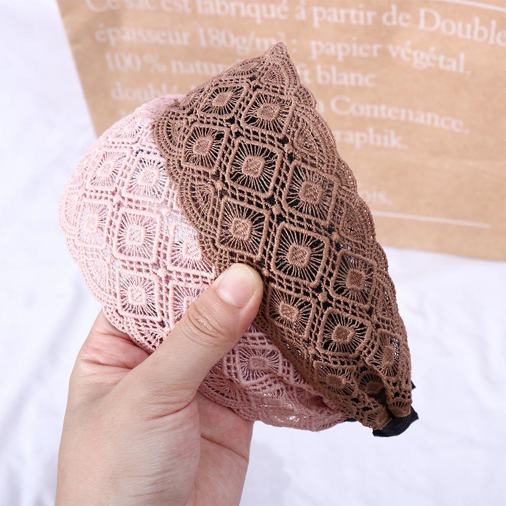 

Flower Wide Side Wash Face Hollow Korean Head Wrap Mother Headband Lace Hairbands Women Hair Hoop