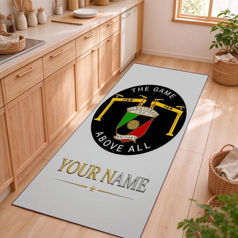 Glentoran FC Customizable name kitchen floor mat easy to clean and wipe down Suitable for kitchens living rooms and entryways—a perfec