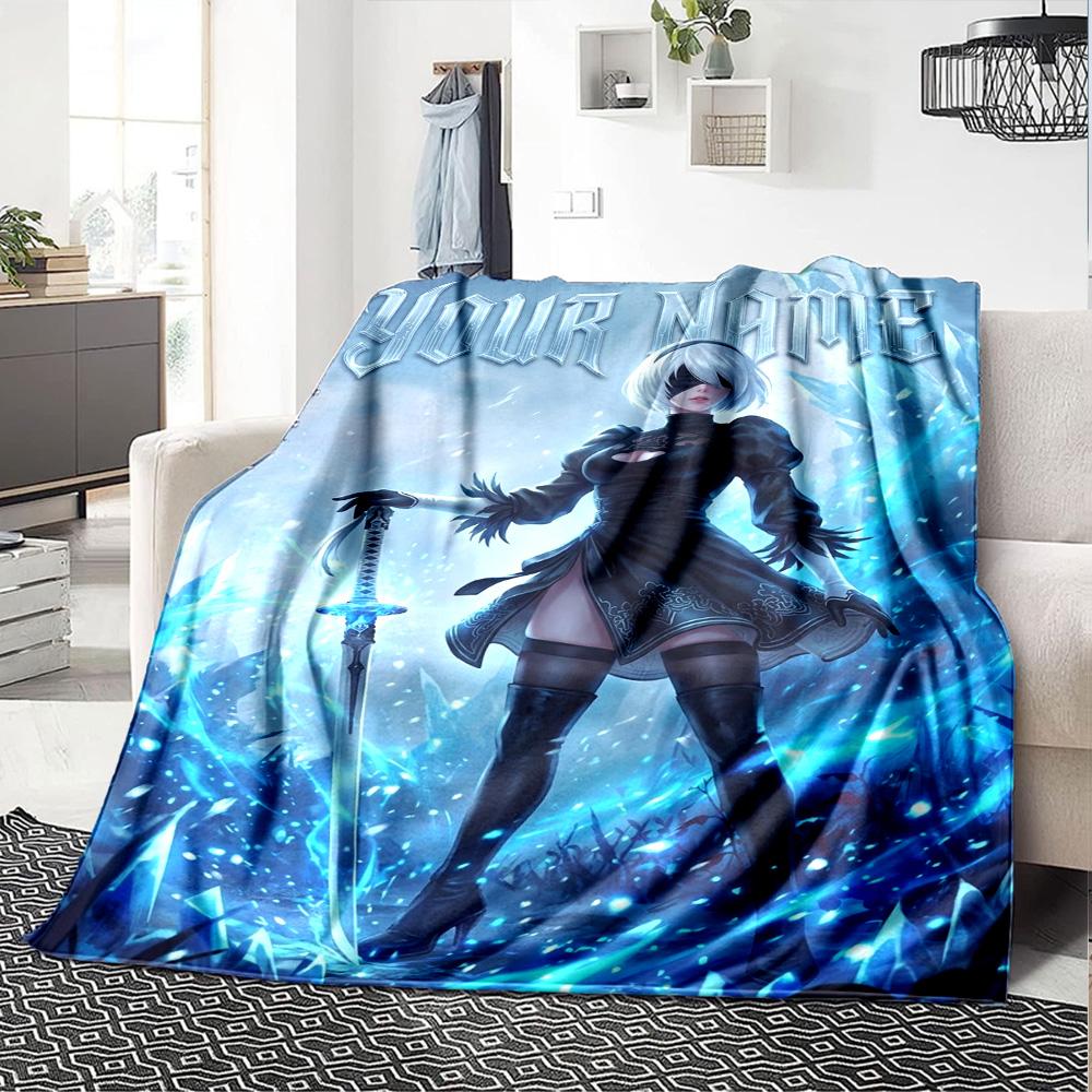 Name Custom NieR Automata 2B Print Flannel Blanket High Quality Warm Comfortable Cover for All Seasons Perfect for Gifts Home Decor