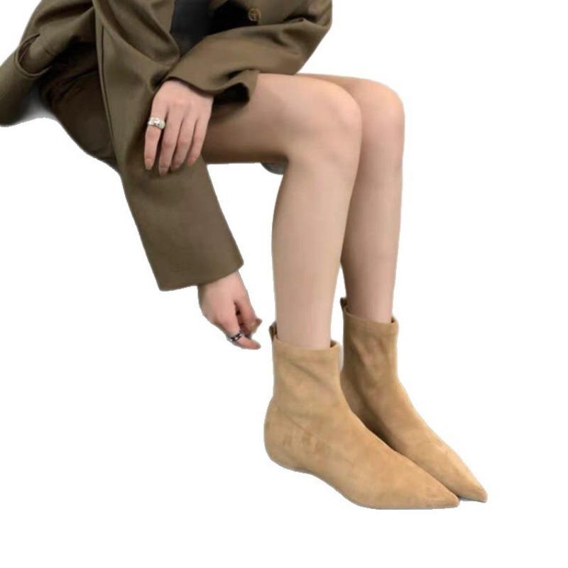 Trendy Brand Autumn and Winter New Simple Matte Suede Flat Socks Boots Flat Heel Thin Boots Temperament Pointed Short Boots Women