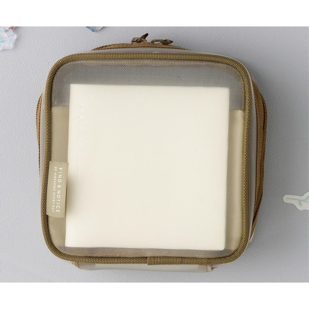 Mesh Square Pouch with for Decorating Marks Dividers, Notebooks, Brand, Beige, DA-PO01-BE