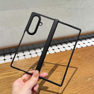 Průhledný matný kryt na telefon pro Samsung Galaxy Z Fold 7 Černý měkký silikonový okraj Skládací pant Ochrana proti pádu Ochranný zadní kryt