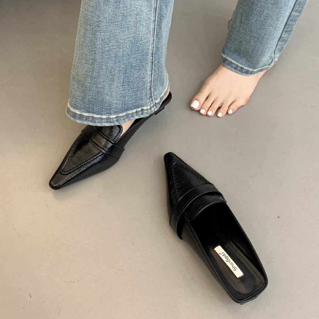 British Style Bag Head Half Slippers French Niche Low-Heeled Muller Shoes Retro Fashion Outer Women'S Shoes