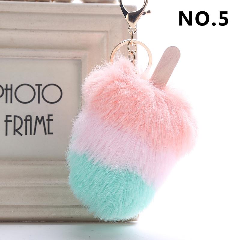 1Pcs Car Soft Pompom Fluffy Ice Cream Faux Fur Key Chain Gift Key Ring Jewelry Pendant