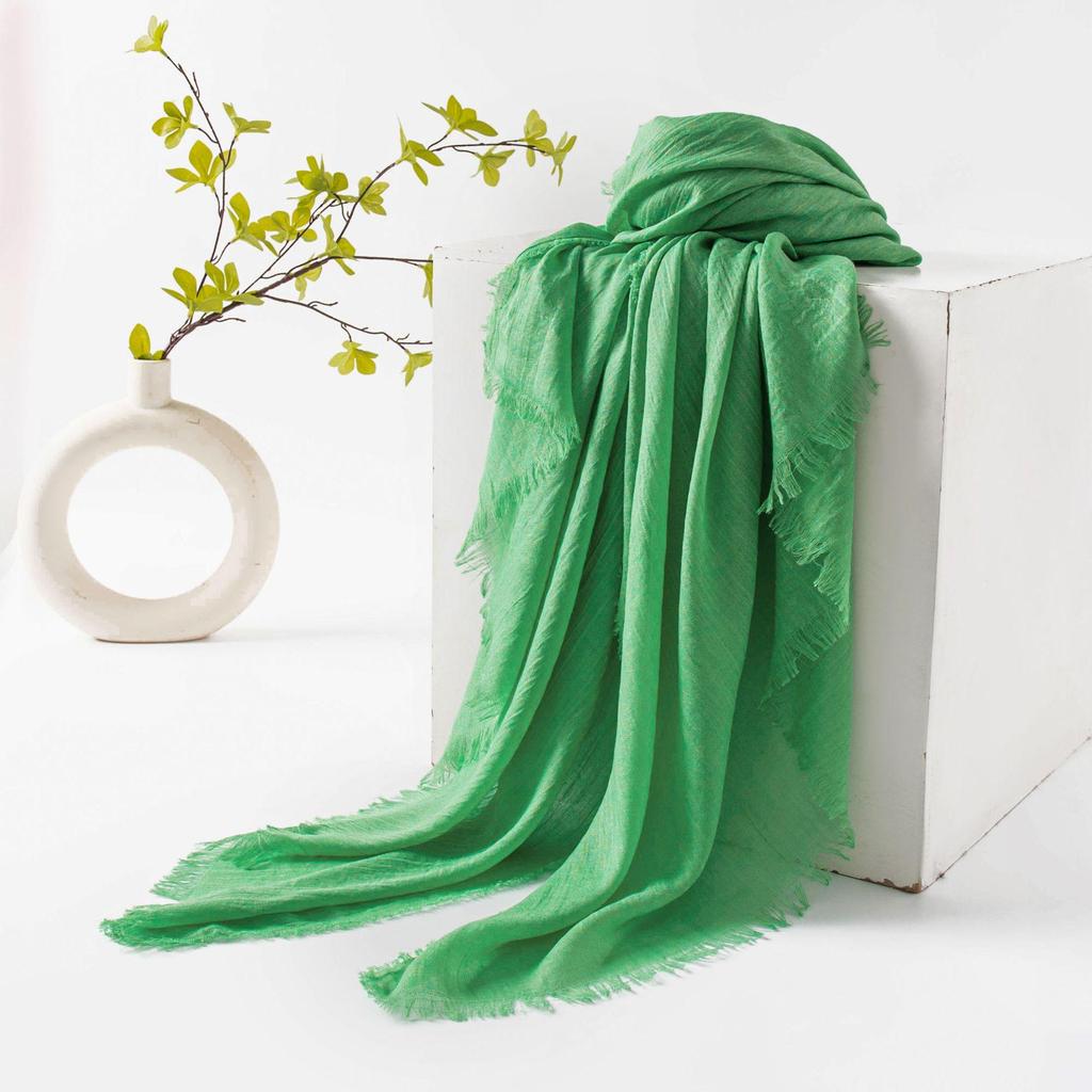 Spring & Summer Lightweight Sunscreen Shawl: Imitation Cotton-Linen, High-End Silk Gauze Scarf, Solid Color for Women