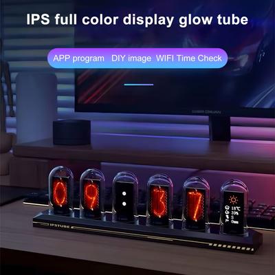 Ρολόι με Λυχνίες Nixie RGB Φωτίζει LED Οθόνη IPS Χρωματιστή DIY Αναλογικός Ψηφιακός Σωλήνας Φωτισμός Νυχτός Παιχνίδια Επιτραπέζιο Διακόσμηση Σπιτιού Ιδέα Δώρου