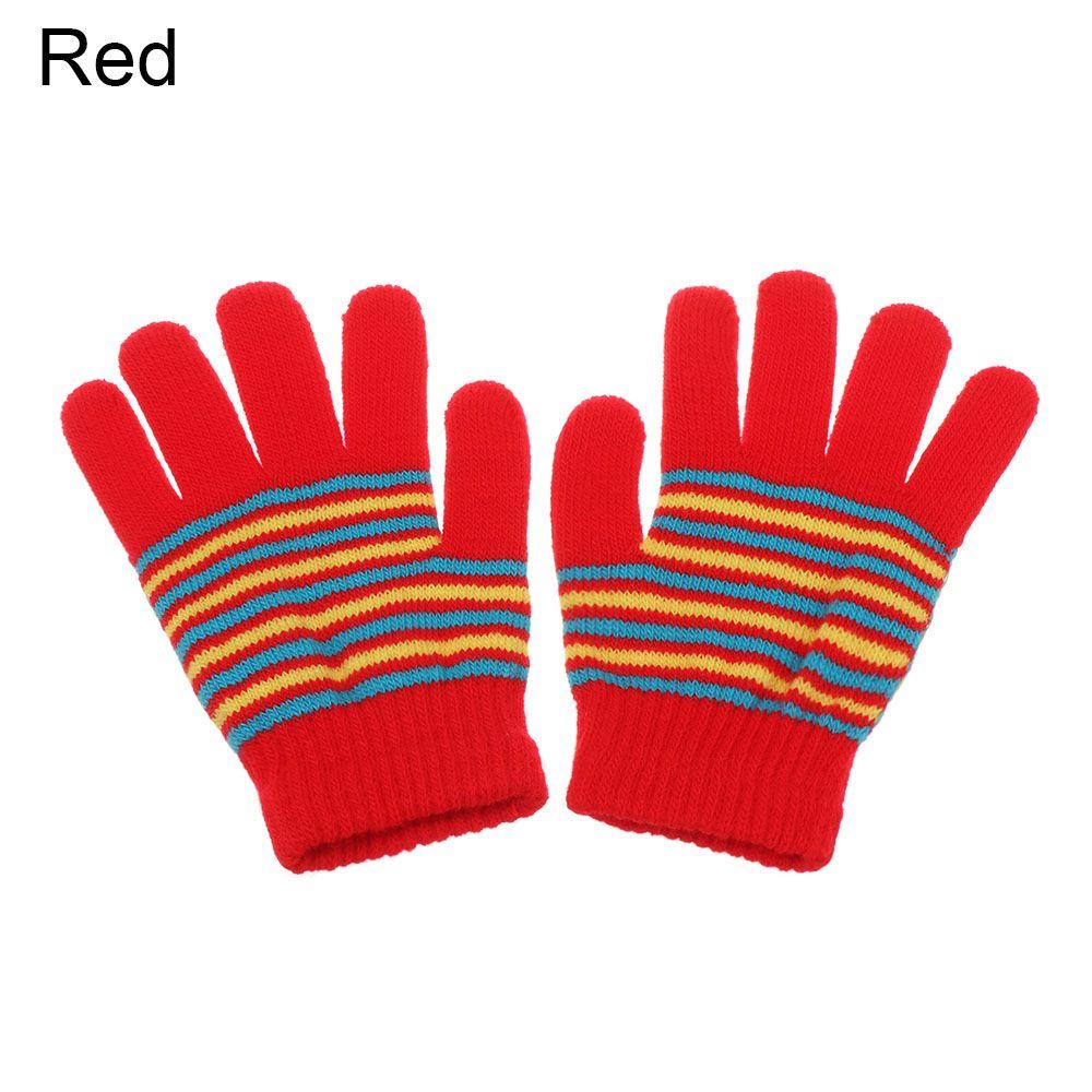Venkovní Dívčí Chlapecké Zesílené Kreslené Dětské Prstové Rukavice s Potiskem Pruhů