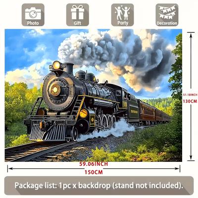 2D Classic Steam Train Backdrop, Outdoor Scenic Photography Background